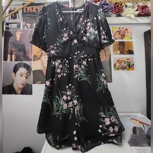 Francesca's Collections Black Floral Romper